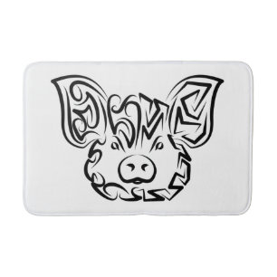 Black and White Tribal Pig Bath Mat