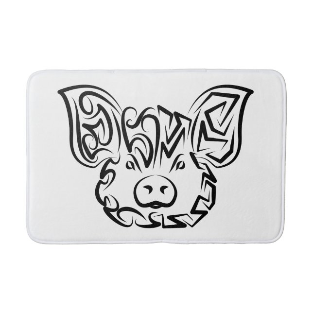 Black and White Tribal Pig Bath Mat (Front)