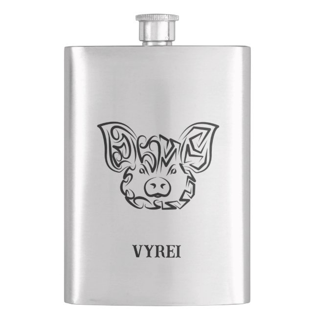 Black and White Tribal Pig Flask (Front)