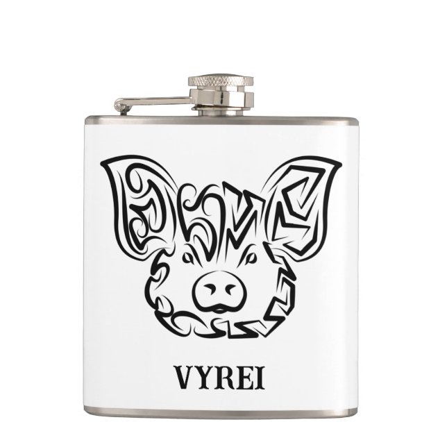Black and White Tribal Pig Flask (Front)