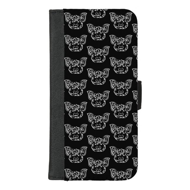 Black and White Tribal Pig iPhone Wallet Case (Front)