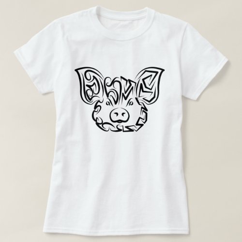 Black and White Tribal Pig T_Shirt