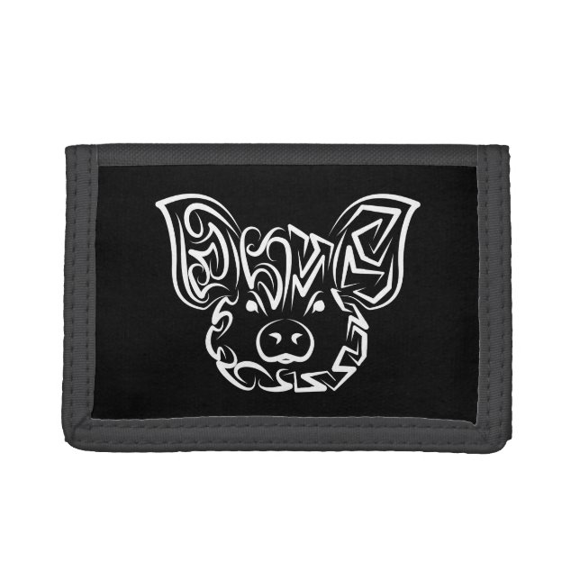 Black and White Tribal Pig Trifold Wallet (Front)