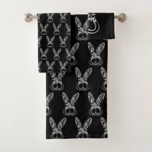 Black and White Tribal Rabbit Bath Towel Set