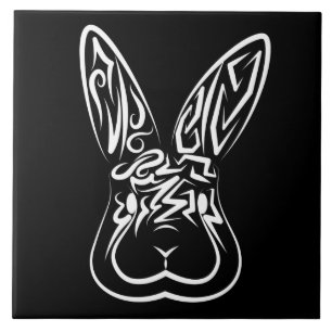 Black and White Tribal Rabbit Ceramic Tile