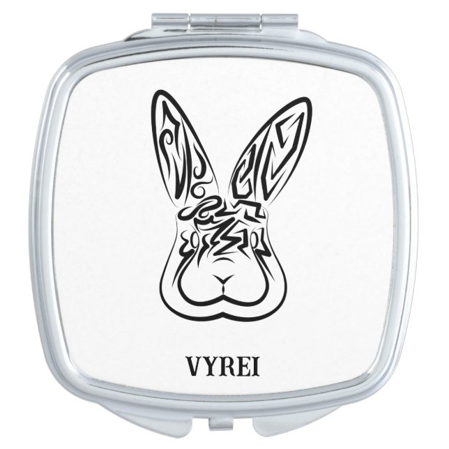 Black and White Tribal Rabbit Compact Mirror (Front)