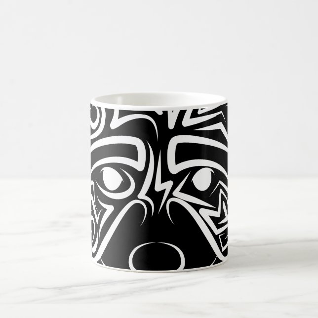 Black and White Tribal Raccoon Coffee Mug (Center)
