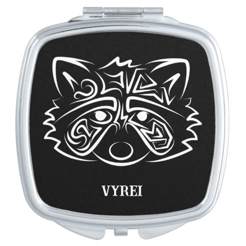 Black and White Tribal Raccoon Compact Mirror