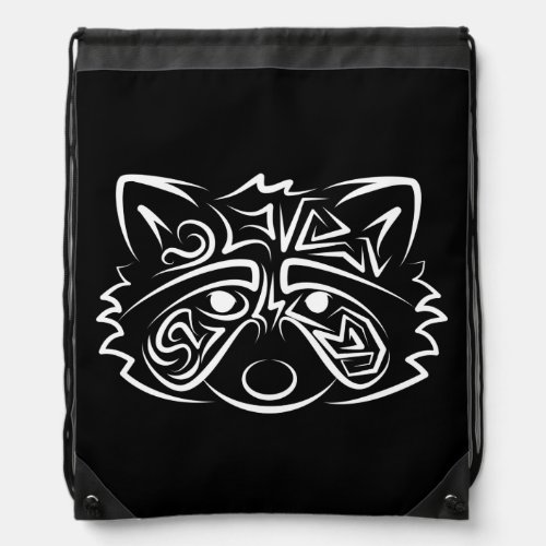 Black and White Tribal Raccoon Drawstring Bag