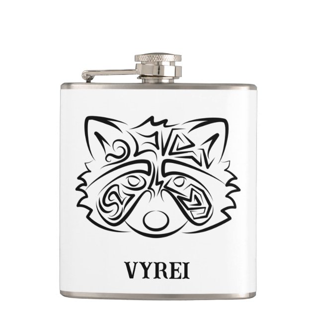 Black and White Tribal Raccoon Flask (Front)