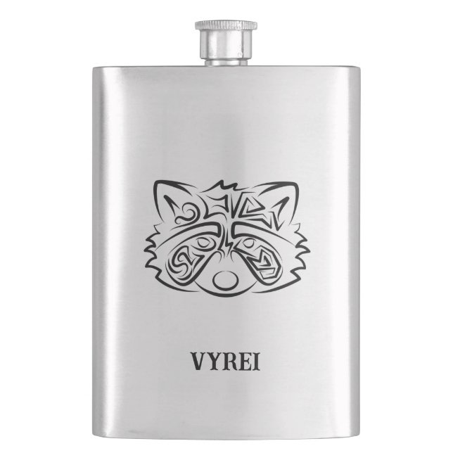 Black and White Tribal Raccoon Flask (Front)