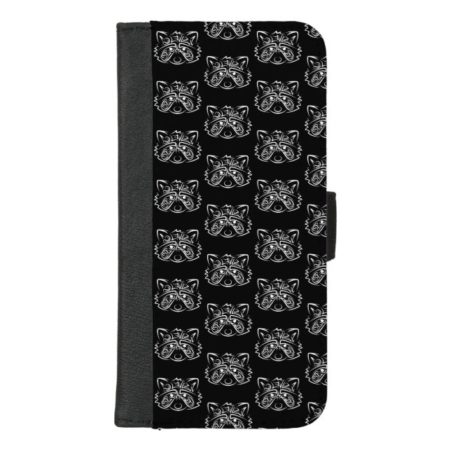 Black and White Tribal Raccoon iPhone Wallet Case (Front)