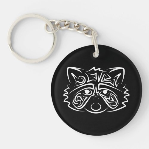 Black and White Tribal Raccoon Keychain