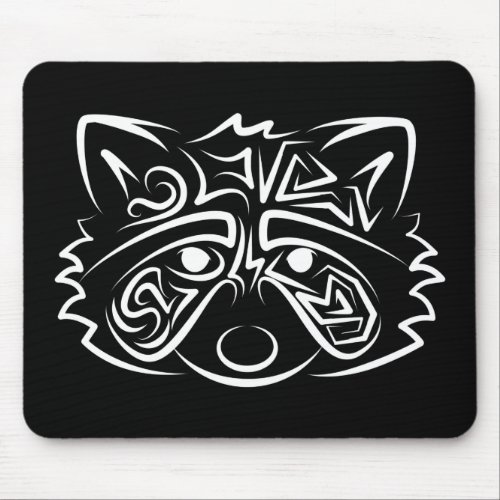 Black and White Tribal Raccoon Mouse Pad
