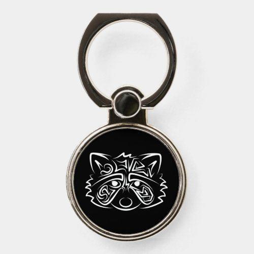 Black and White Tribal Raccoon Phone Ring Stand