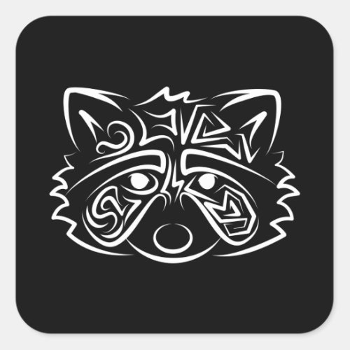 Black and White Tribal Raccoon Square Sticker