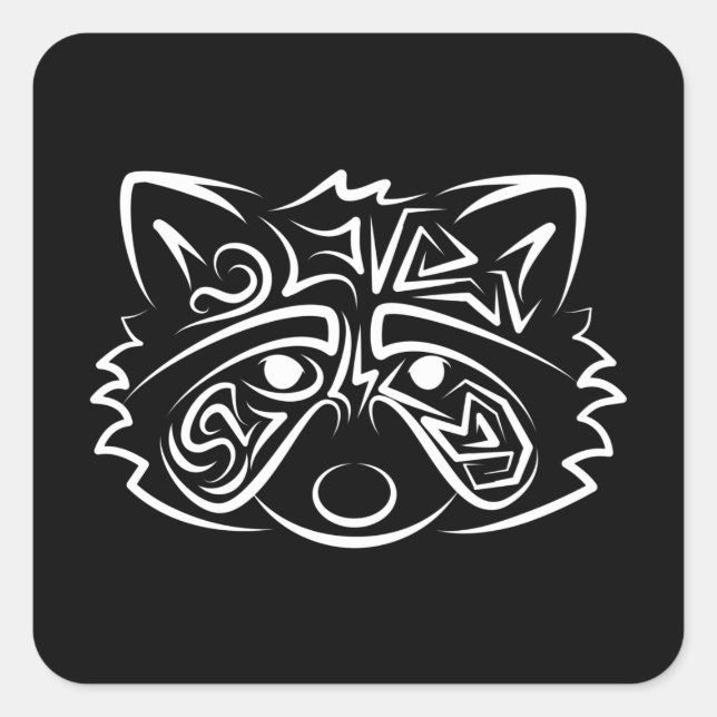 Black and White Tribal Raccoon Square Sticker (Front)