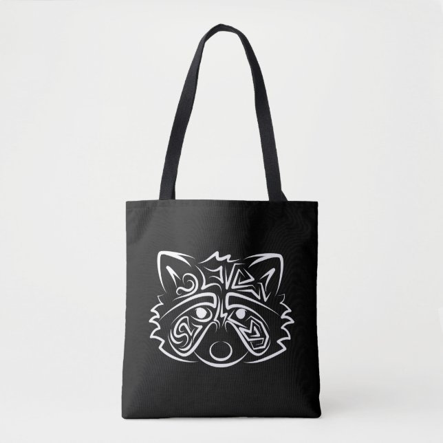 Black and White Tribal Raccoon Tote Bag (Front)