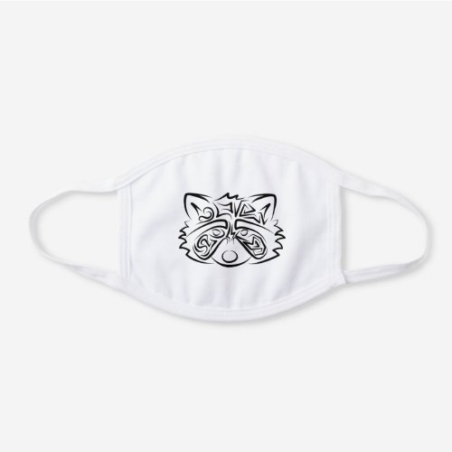 Black and White Tribal Raccoon White Cotton Face Mask