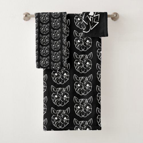 Black and White Tribal Rat Bath Towel Set