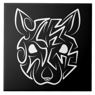 Black and White Tribal Rat Ceramic Tile