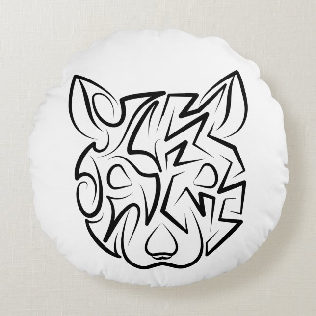 Black and White Tribal Rat Round Pillow (Front)