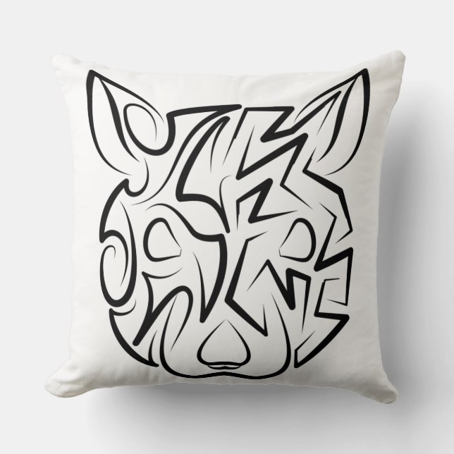 Black and White Tribal Rat Throw Pillow (Front)