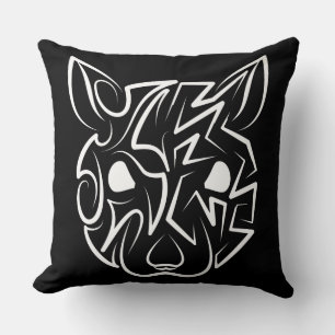 Black and White Tribal Rat Throw Pillow