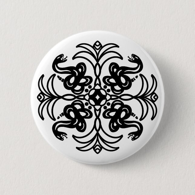 Black and White Tribal Rattlesnake Mandala   Button (Front)