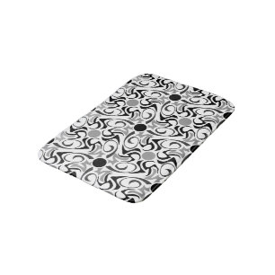 Black and White Tribal Rice Grain Pattern Bathroom Mat