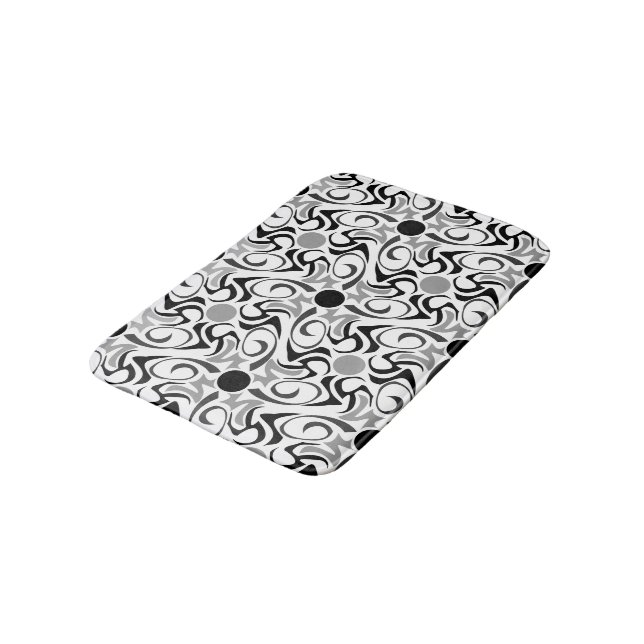 Black and White Tribal Rice Grain Pattern Bathroom Mat (Angled)
