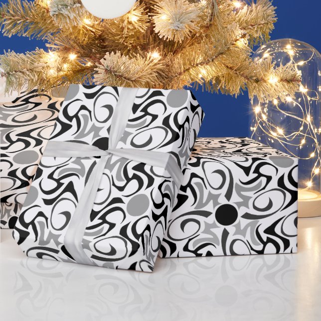 Black and White Tribal Rice Grain Pattern Wrapping Paper (Holidays)