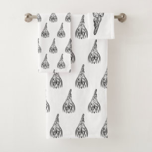 Black and White Tribal Rooster Bath Towel Set