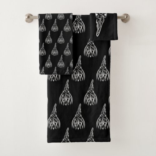 Black and White Tribal Rooster Bath Towel Set