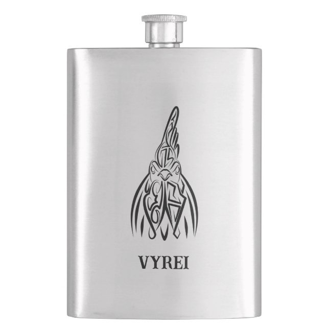 Black and White Tribal Rooster Flask (Front)