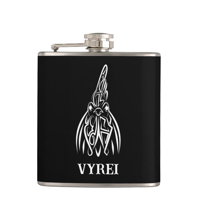 Black and White Tribal Rooster Flask (Front)