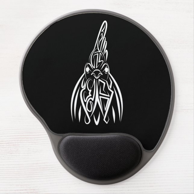 Black and White Tribal Rooster Gel Mouse Pad (Front)