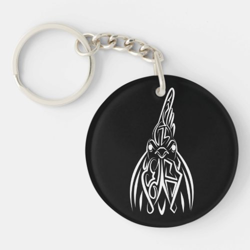 Black and White Tribal Rooster Keychain