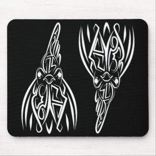 Black and White Tribal Rooster Mouse Pad