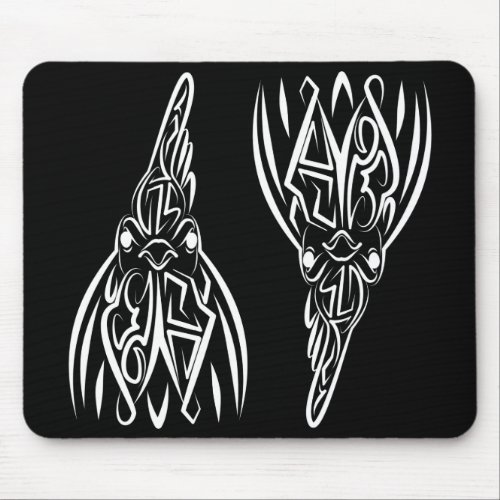 Black and White Tribal Rooster Mouse Pad