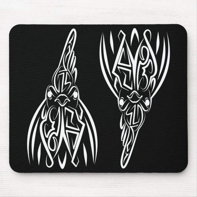 Black and White Tribal Rooster Mouse Pad (Front)