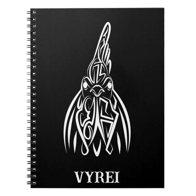 Black and White Tribal Rooster Notebook (Front)