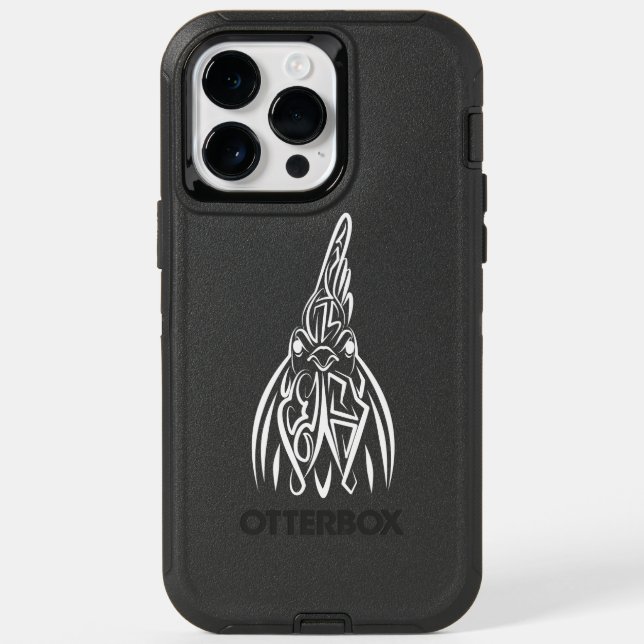 Black and White Tribal Rooster Otterbox iPhone Case (Back)