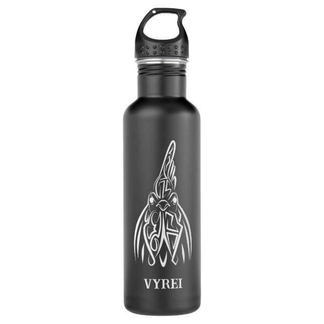 Black and White Tribal Rooster Stainless Steel Water Bottle (Front)