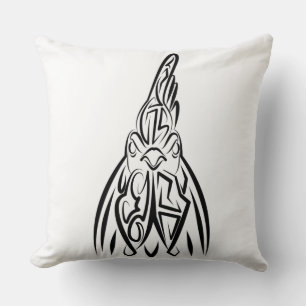 Black and White Tribal Rooster Throw Pillow