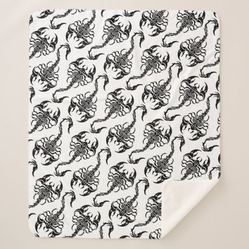 Black and White Tribal Scorpion Pattern Sherpa Blanket