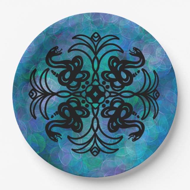 Black and White Tribal Snake   Paper Plates (Front)