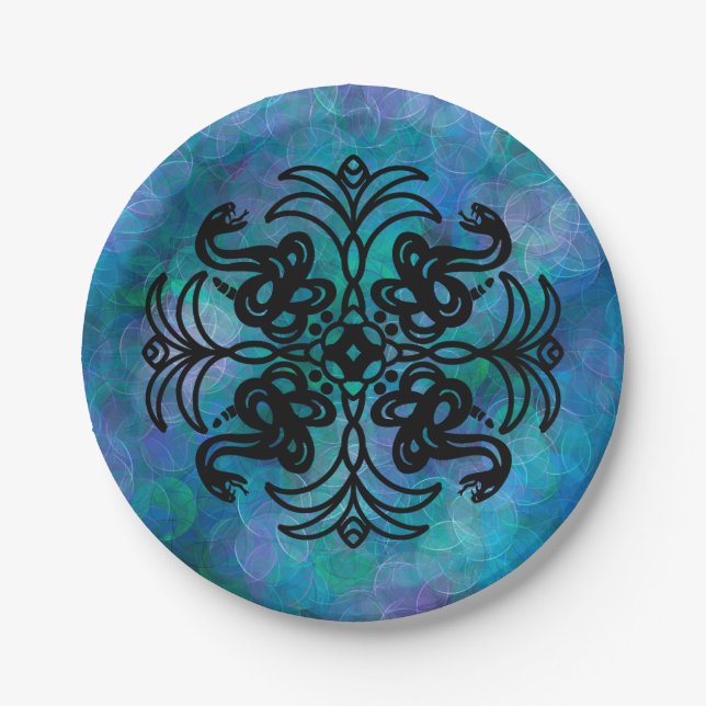 Black and White Tribal Snake    Paper Plates (Front)