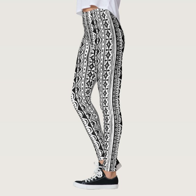 Black and White Tribal stripe leggings (Left)