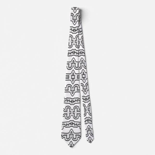 Black and white tribal stripes pattern neck tie (Front)